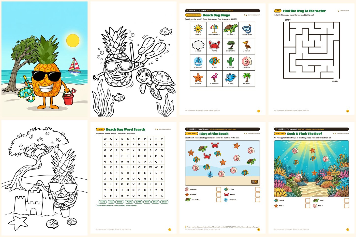 Eight real pages from Aruba Beach Day