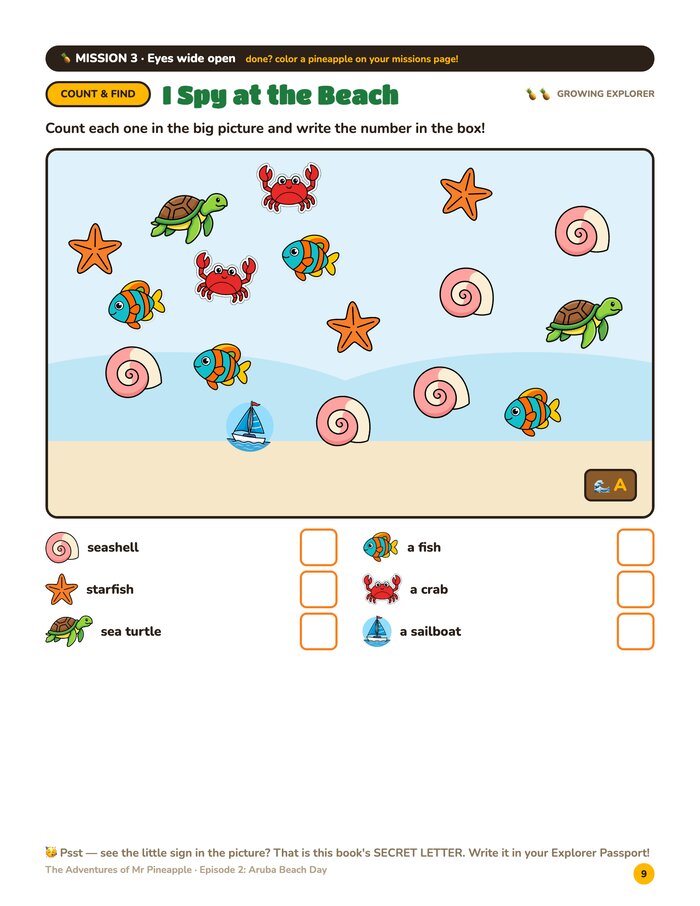 Counting page from Aruba Beach Day
