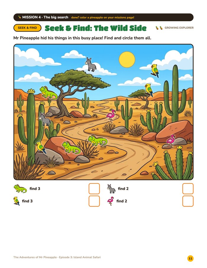 Scavenger hunt page from Island Animal Safari