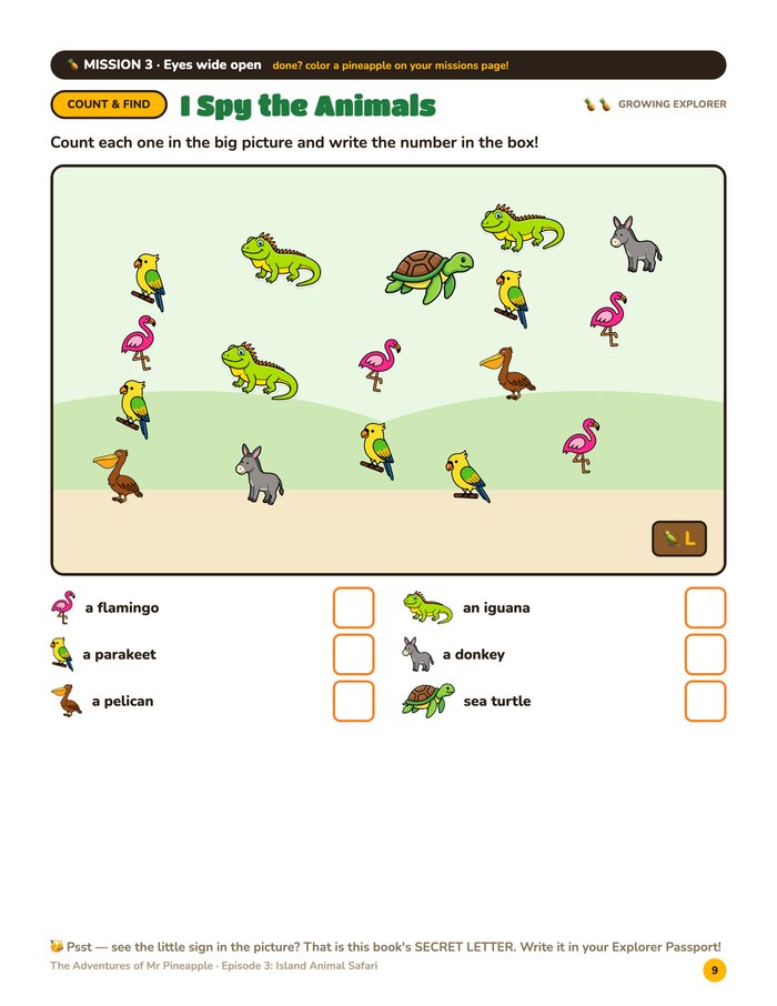 Counting page from Island Animal Safari
