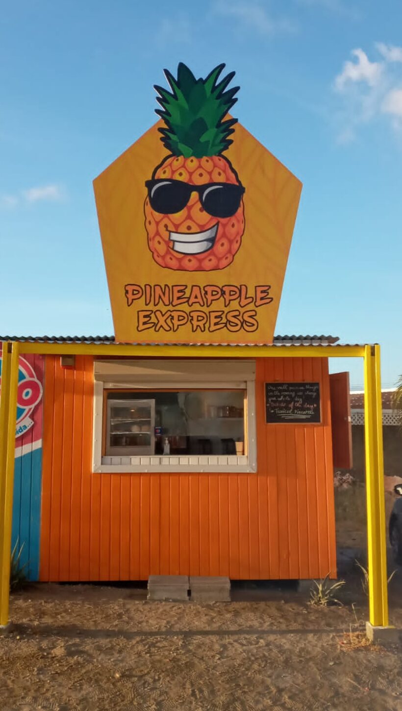 The Pineapple Express stand in Ponton, Aruba at golden hour
